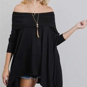 Chic Black Off-Shoulder Women's Tunic